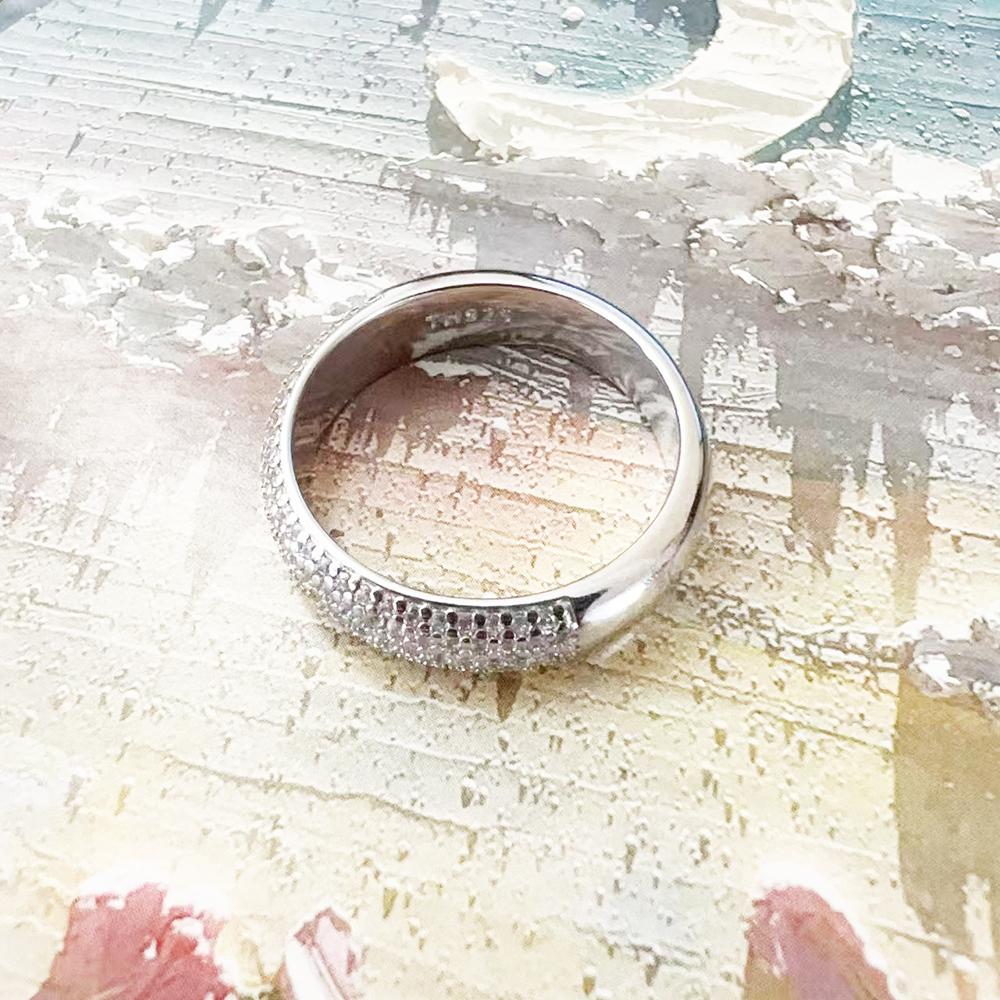 Band Ring with White Zircon Europe Trendy Fine Jewelry For Women Gift In 925 Sterling Silver