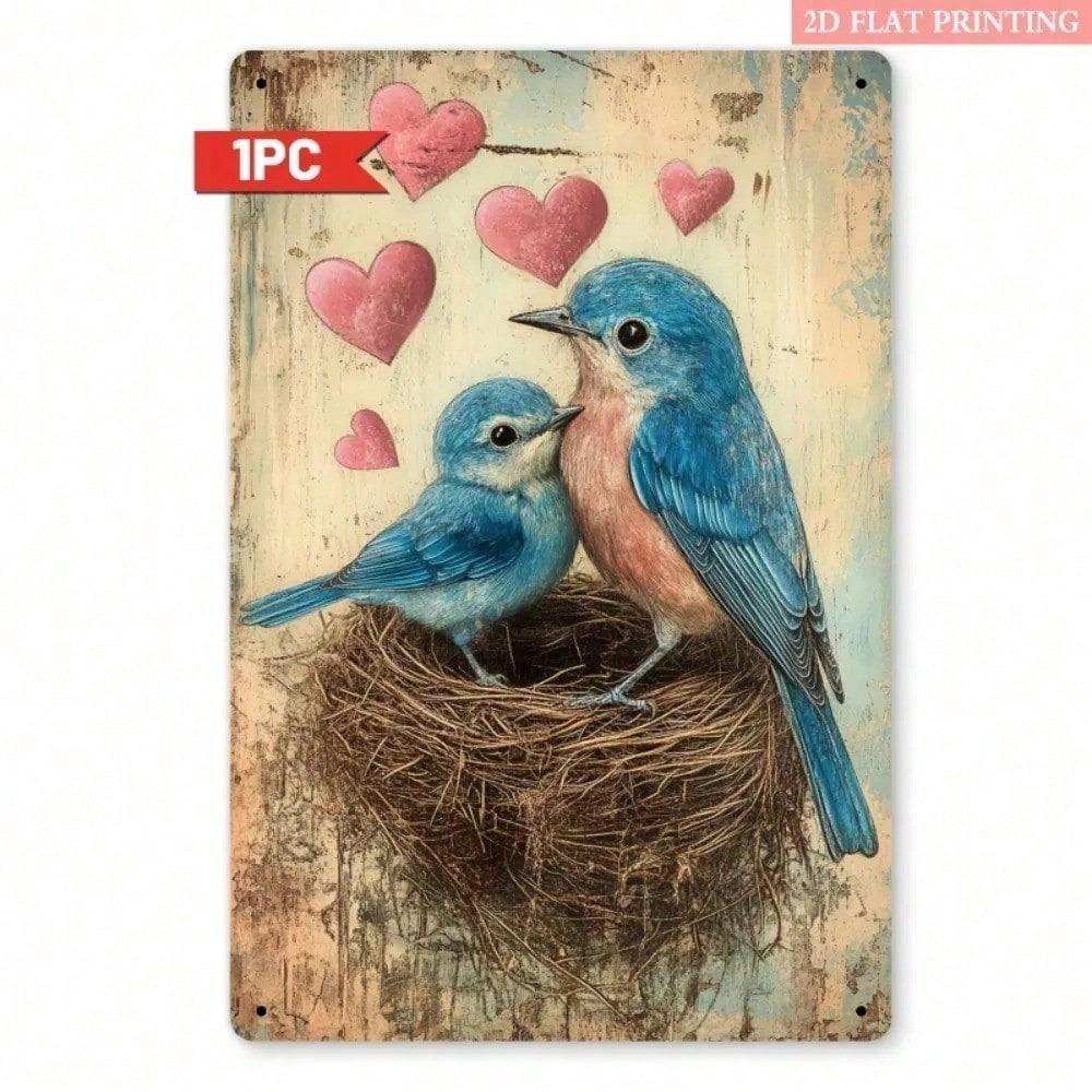 Vintage Blue Bird Heart Metal Sign 8x12 Inch Rustic Farmhouse Wall Art Decor For Bedroom Living Room Unique