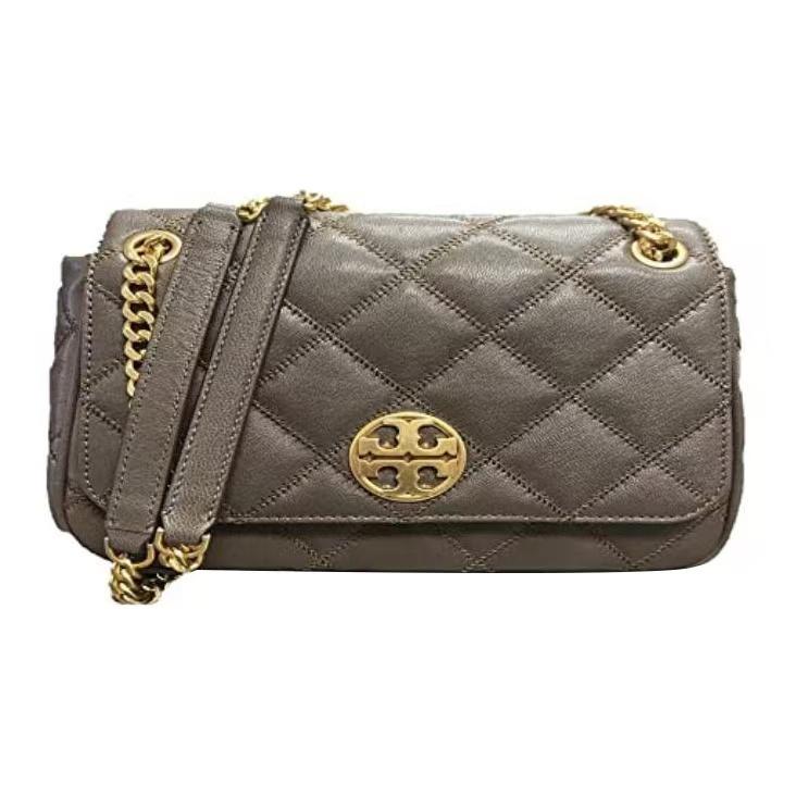 

Tory Burch TB-Willa Commuter Metallic Double T Logo Chain Quilted Patent Leather Crossbody Bag Women Bags Gray 87863-066 Basic Set (Bag+Dust Bag)