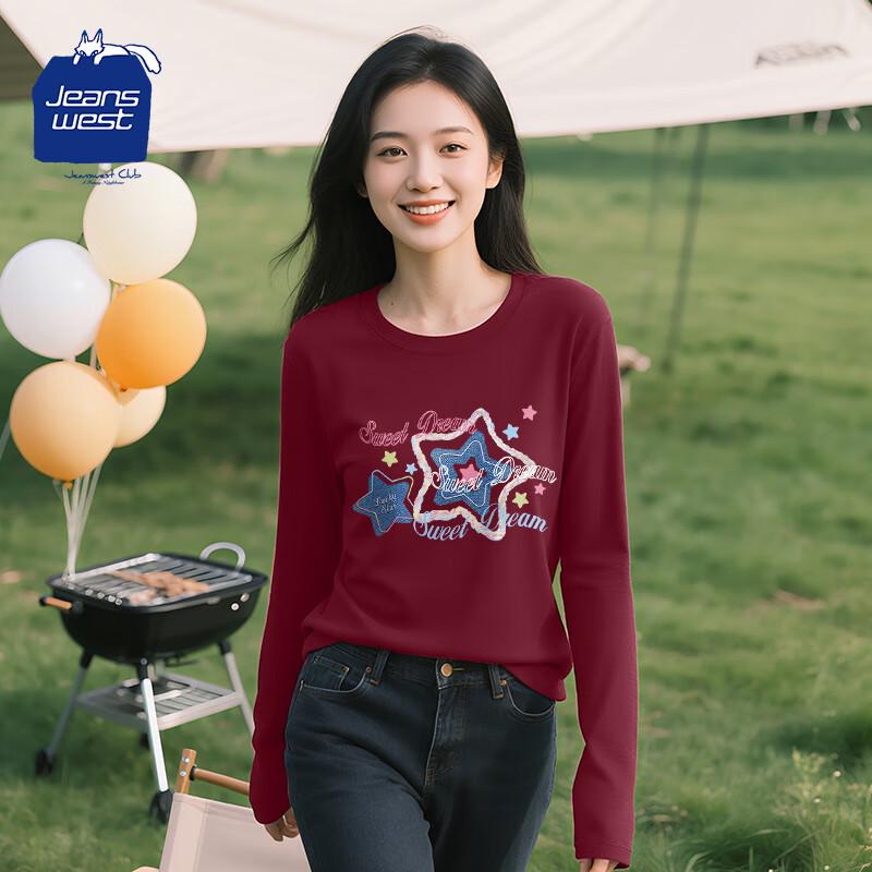 Jeanswest Women s Cotton Letter Graphic Long Sleeve Tee S