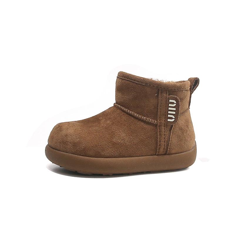 Children's snow cotton, popular in winter, piled and thickened baby girl short boots, fashionable solid color boys' cotton shoes