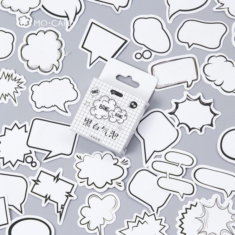 45Sheets Black & White Dialog Box Stickers Mini Box Stickers Vintage Scrapbooking Journal DIY Decorative Stickers Craft Supplies