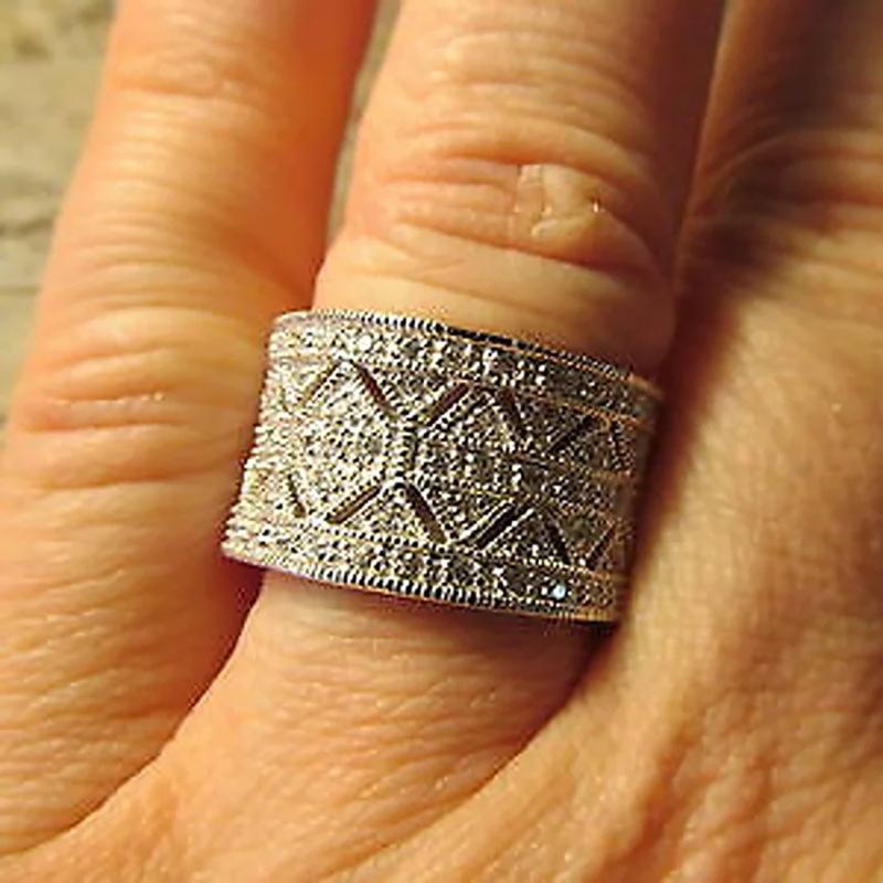 Retro Ethnic Style Zircon Wide Version Ring, Flower Pattern Female Bohemian Tibetan Ring, Exotic Style Accessories