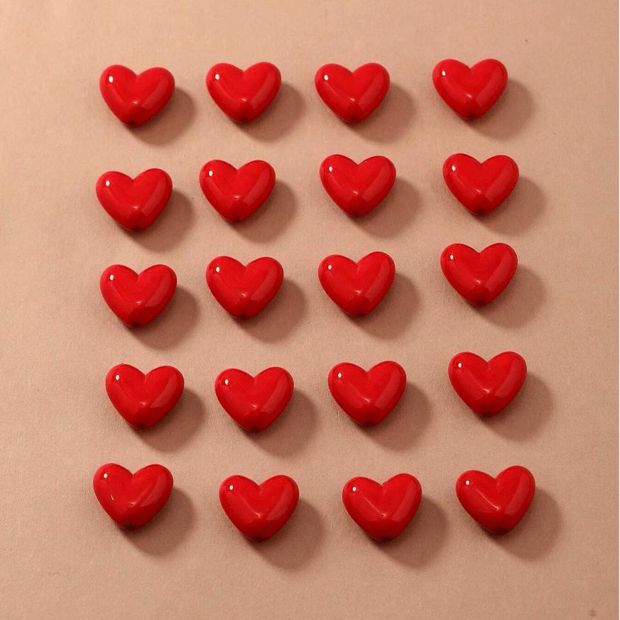 50pz Perline Acriliche Rosse Lucide 3D a Forma di Cuore Materiali per Artigianato per Collane, Orecchini, Braccialetti, Ciondoli Portachiavi Fai-da-Te per la Creazione di Gioielli