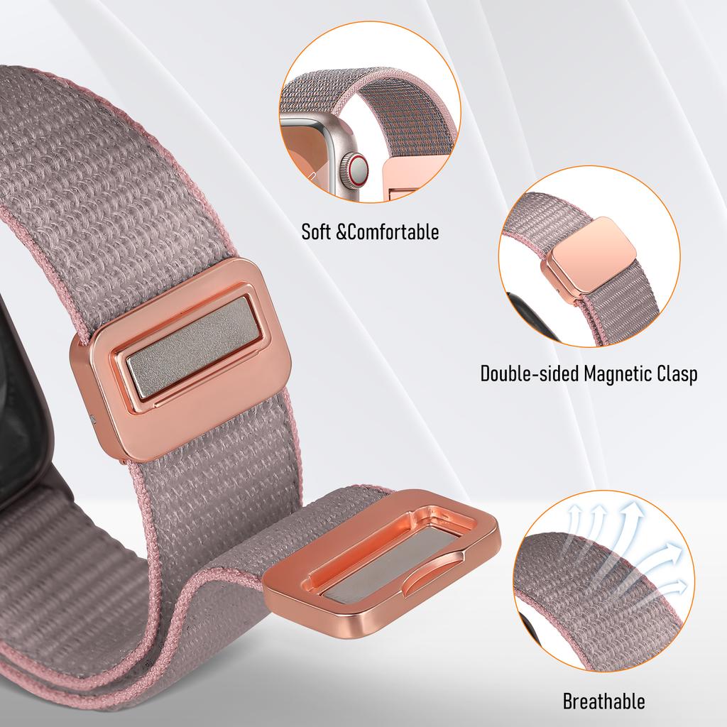 Sport Nylon Band for Apple Watch 40mm 41mm 42mm 44mm 45mm 49mm Adjustable Magnetic Stretchy Braided Strap for iWatch Series SE 9 8 7 6 5 4 3 Ultra 2