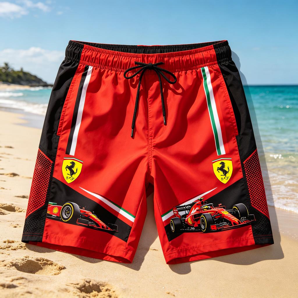 2026 Ferrari Racing Print Plavecké šortky Rychleschnoucí Plážové šortky Letní Sportovní Boardshorty Se stahovací šňůrkou