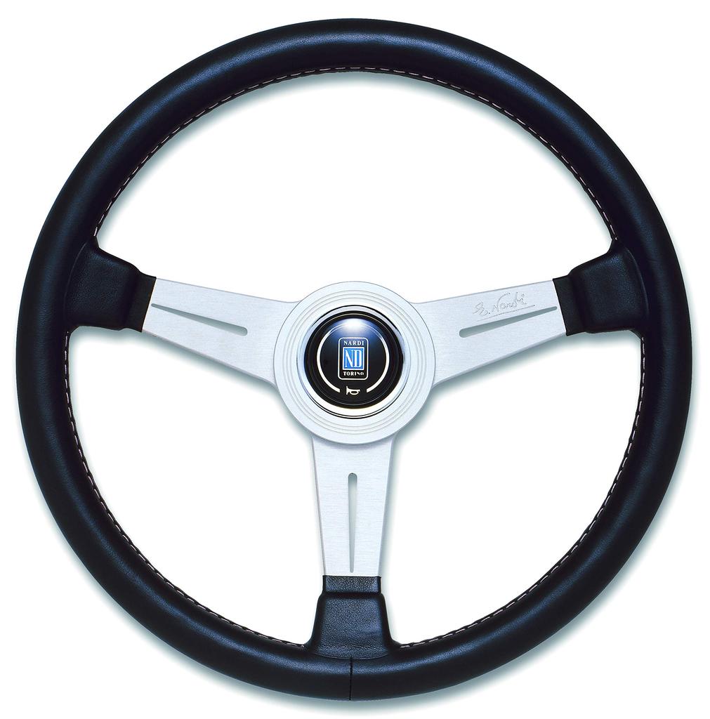 NARDI CLASSIC Black Leather Silver Spoke 330mm Steering Wheel N111 &