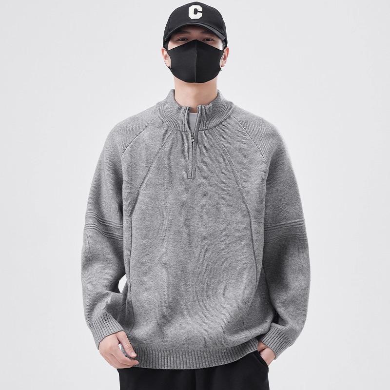 

Men s Patchwork Half-Zip Knit Sweater - Autumn/Winter Relaxed Fit 2XL сірий колір