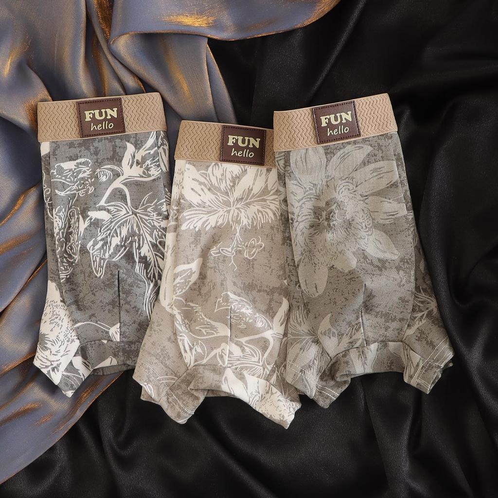 10A Antibacterial Men's Ethnic Print Breathable Boxer Briefs Shorts