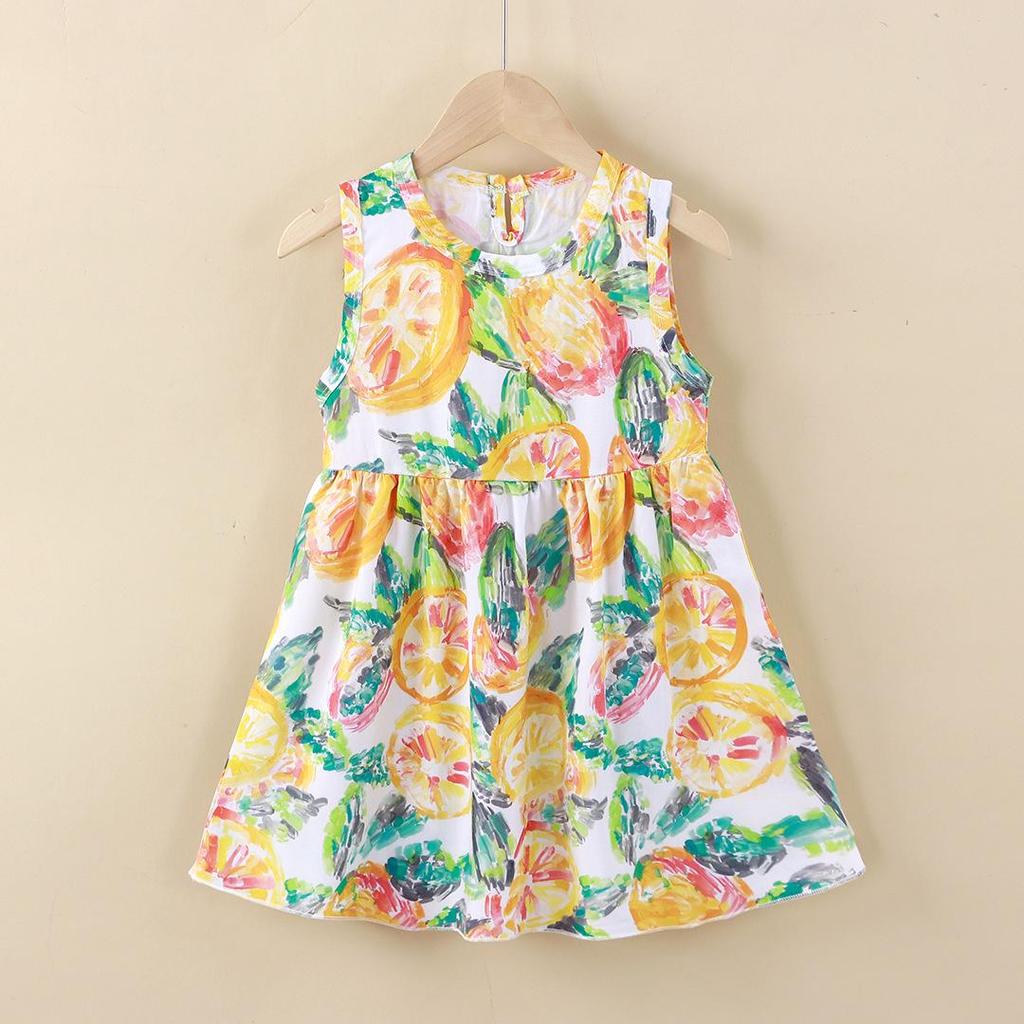 New Summer Sleeveless Princess Dress for Girls: Cotton & Rayon, Korean Style for Big and Middle Kids
