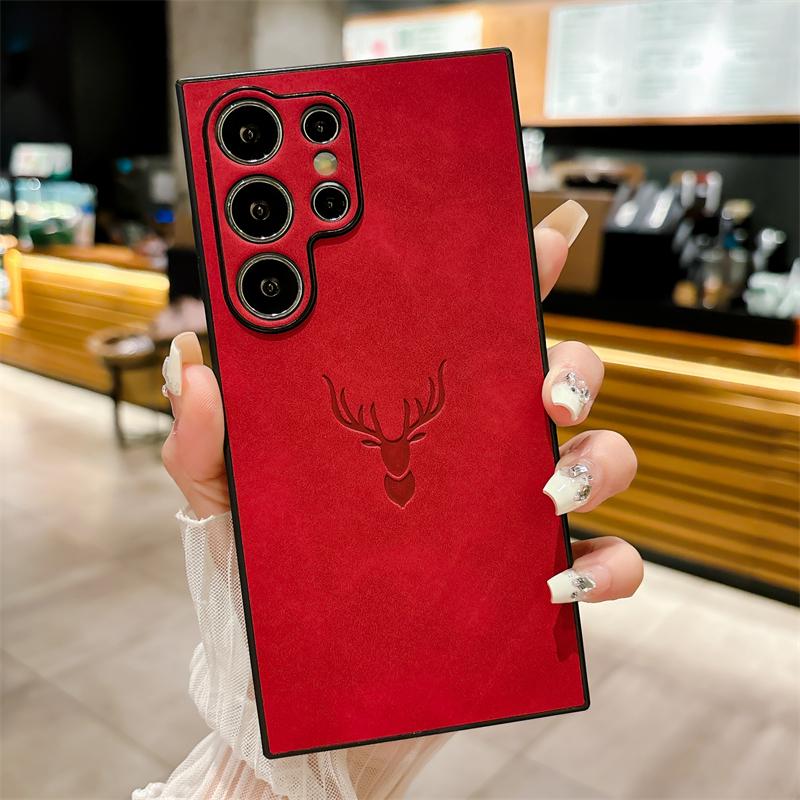 For Samsung S25 S21 S22 S23 FE S24 Ultra Plus Soft Leather Deer Head Back Cases For Galaxy A56 A36 A26 A16 A55 A54 A53 A34 Cover