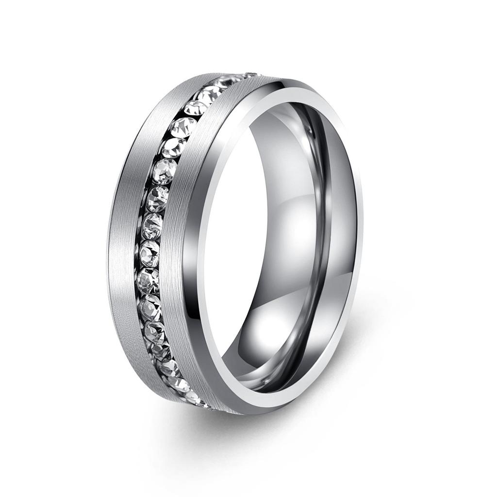 8MM Black Stainless Steel Zircon Ring with Full-Diamond Design for Couples