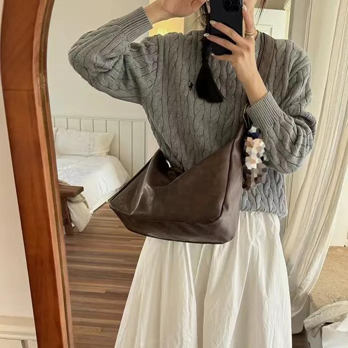 WTEMPO Retro Kunstleder Große Kapazität Damen Schultertaschen Lässige Tragetaschen Reißverschluss Einkaufshandtaschen Kuriertaschen