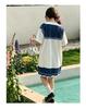 Navy collar dress for girls in summer, thin design for junior high school growth, T-skirt print, mid length skirt, college style, big kid