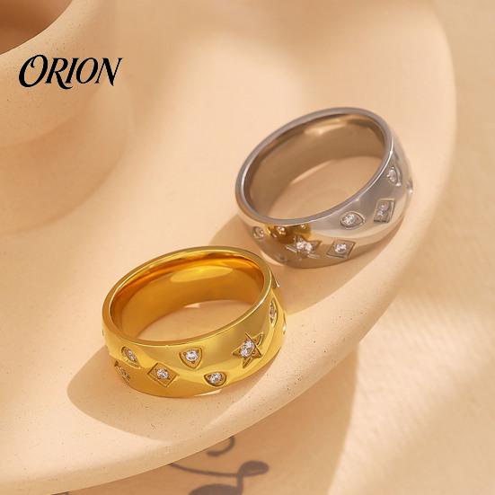 Titanium Steel Ring with Rhinestones, Star Geometric Pattern Band for Daily Wear Jewelry Men Women, Anti-Tarnish Hypoallergenic Finger Ring, Gift Him