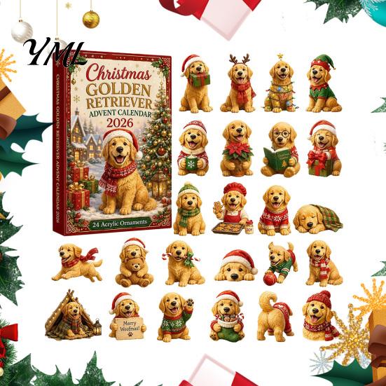 Souvenirs Temáticos de Navidad Calendario de Adviento para Perros, Cuenta Regresiva de 24 Días Set de Adornos Acrílicos con Mini Figuras del Calendario, Decoración Colgante para Árbol, Regalo para Amantes