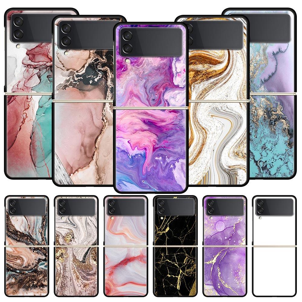 Vintage Marble Hard PC Phone Case For Samsung Galaxy Z Flip 7 6 5 4 Black Cover For Galaxy Z Flip 3 Foldable Shell Fundas Capas