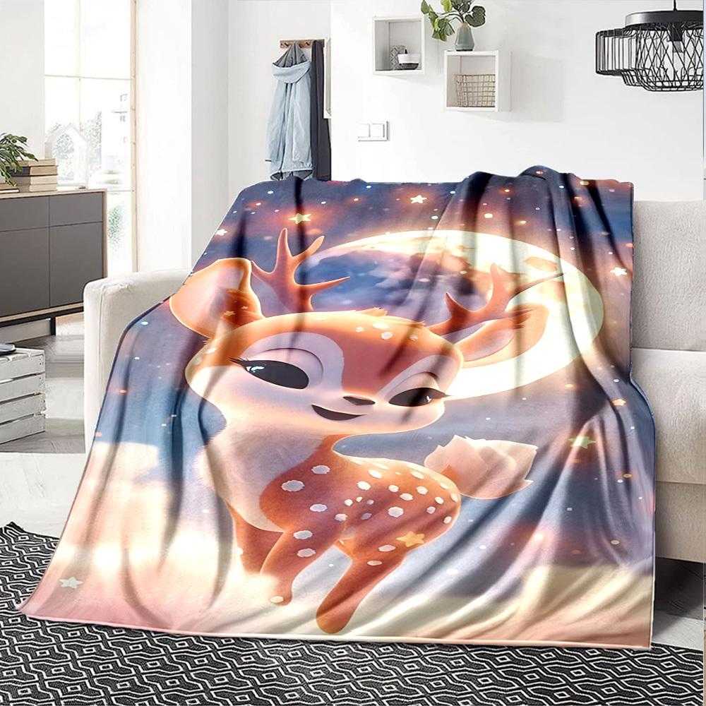1pc Deer Name Blanket Lightweight Flannel Throw for Sofa Bed Travel Camping Livingroom Office Couch Chair