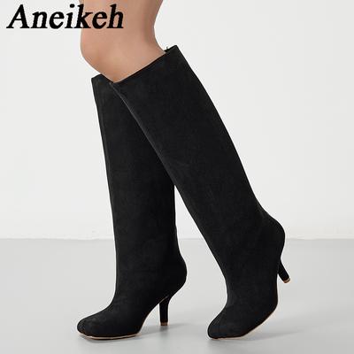 Zimní pouliční styl Square Head ke kolenům Dámské kozačky Punk Tenké Boty na nízkém podpatku Dámské Dlouhé kozačky Zapatos De Mujer