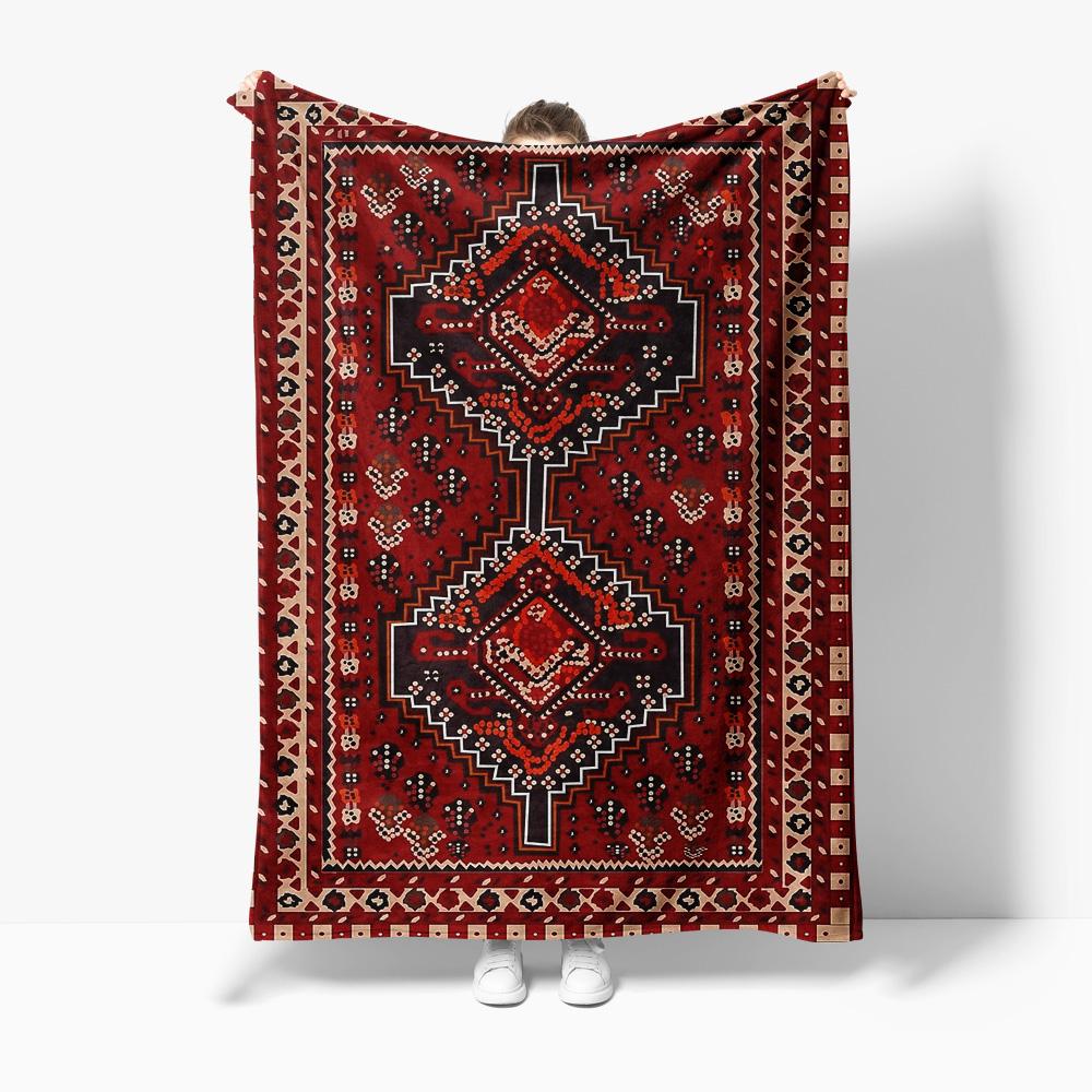 Jmg Household Supplies Unisex Red Tribal Kilim Moroccan Style Vintage Rug Traditional Geometric Carpet Throw Blanket Bedspread Home Decor