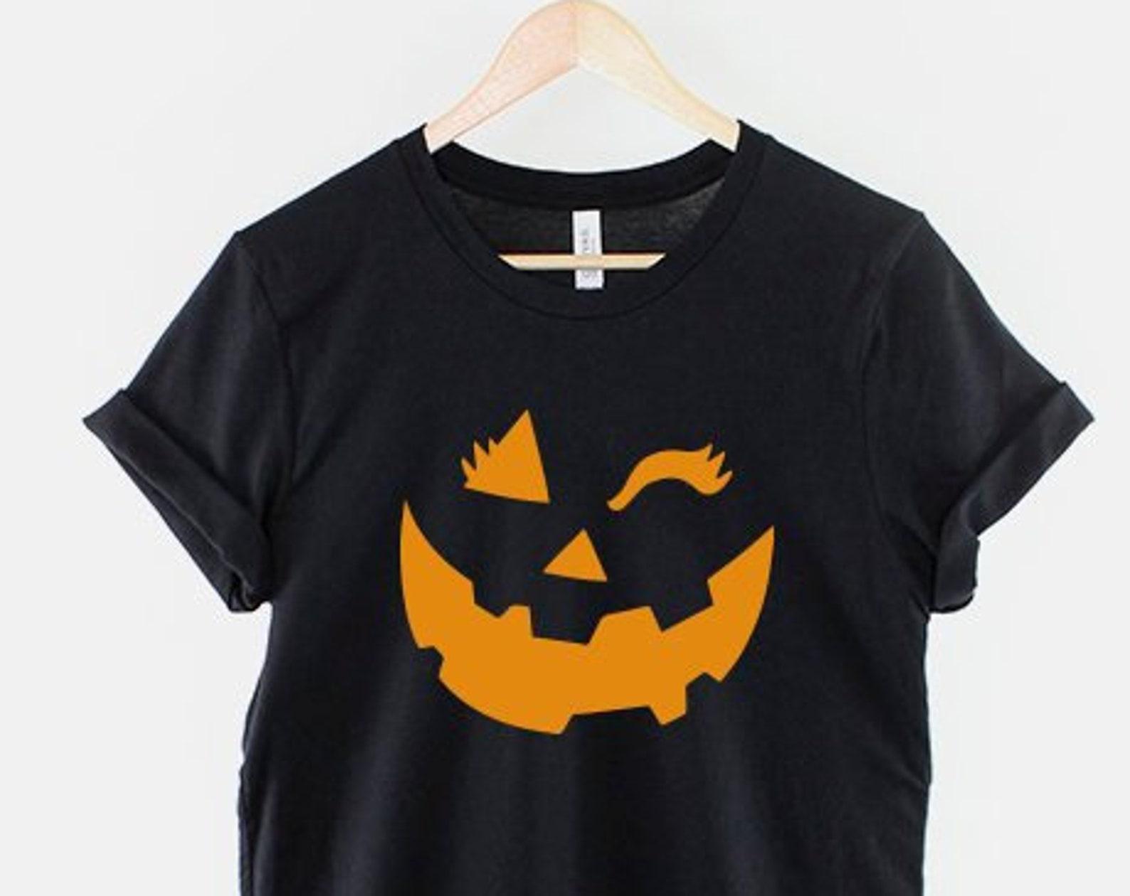 Girls Halloween Pumpkin Face Shirt: Winking Costume Tee M