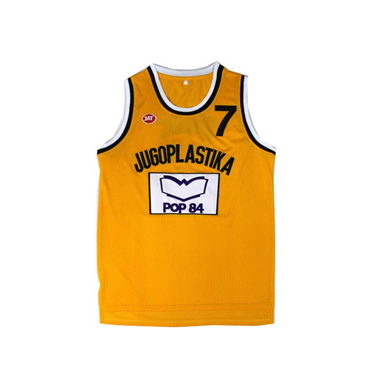 JUGOPLASTIKA 7 Kukoc Maglia da Basket Gialla Sportswear da Esterno di Alta Qualità con Ricamo Ventilazione per Appassionati di Sport