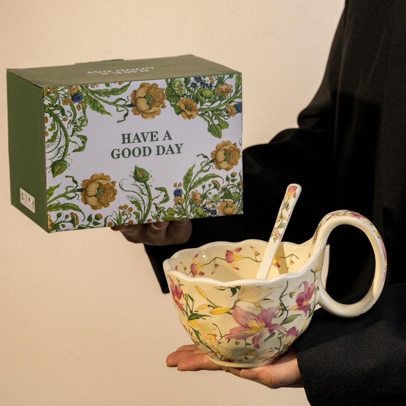 

Високоцінна ретро французька керамічна чашка, лілія, масляний живопис, кавова чашка з блюдцем, набір для післяобіднього чаю, латте-кухоль 450ml