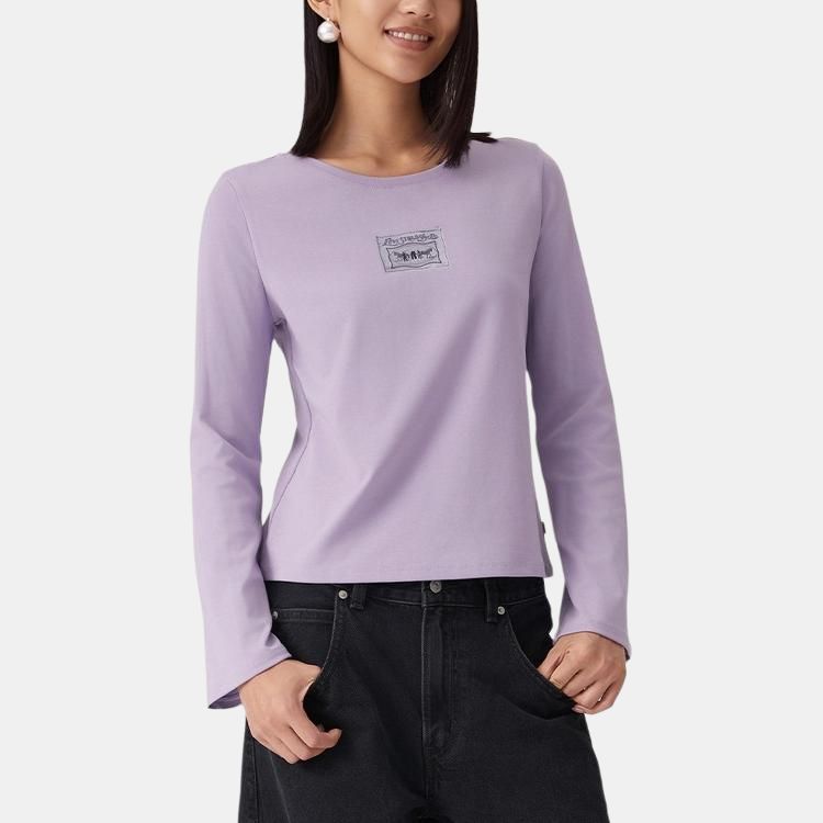 Levis Casual Comfortable Simple Knit Crew Neck Long Sleeve T-Shirt Women Tops 0052A-0002