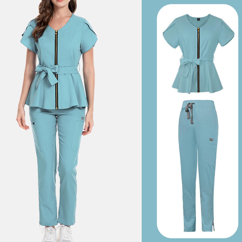 Ladies' Comfortable And Casual Solid Color Short Sleeved Pants Protective Suit Set