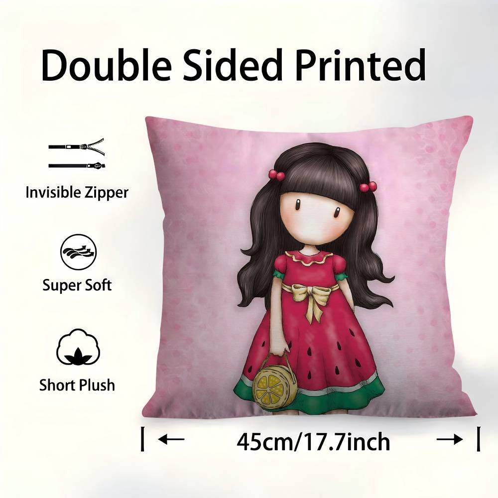 SSantoroGorjuss Cute Cartoon Girl Pillow Cover For Bedroom Room And Living Room Sofa Decorative Cushion Cover
