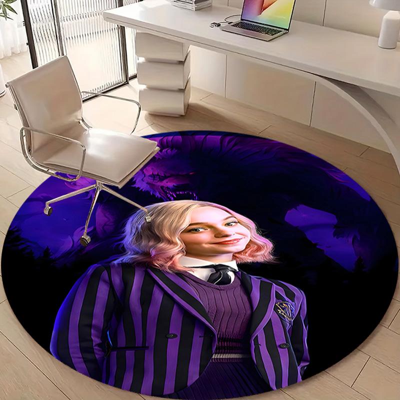 1pc Addams Family Wednesday Enid1 Design Printed Area Round Carpet for Bedroom Living Room Home Decor Rugs Mat Non Slip Mat Rug for Bedside