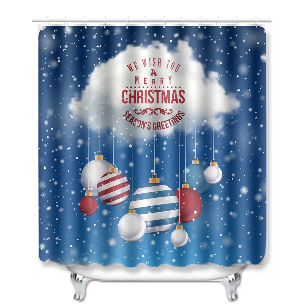 Christmas Shower Curtain Floor Mat Combination Four-Piece Set Bathroom Toilet Carpet Shower Room Mat Foot Mat