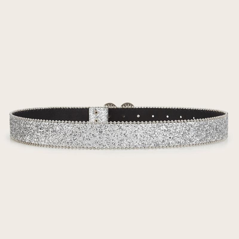 Adult Full Sequins Waist Belt for Dress Waist Belt Rhinestones Heart&Wing Buckle Thin Waist Belt Female Delicate Belt