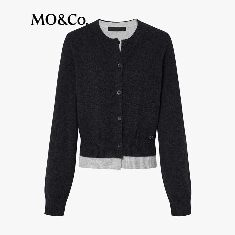 MO&Co. Wool Cashmere Blend Faux Two-Piece Knit Cardigan