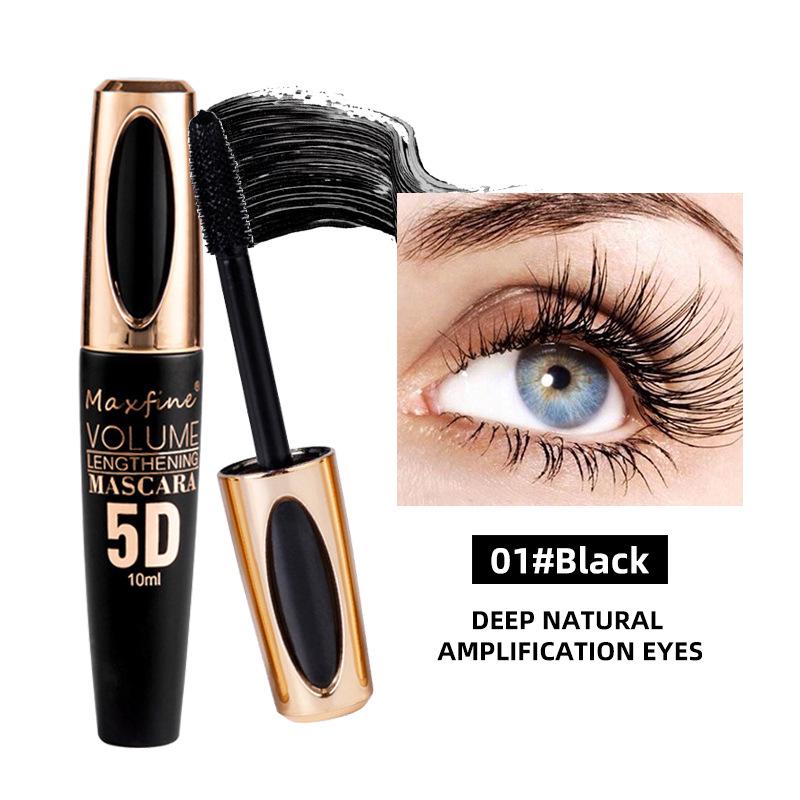 

MAXFINE 5D Waterproof Mascara: Sweatproof, Smudge-Resistant, Thickening, Lengthening with Silicone Brush.