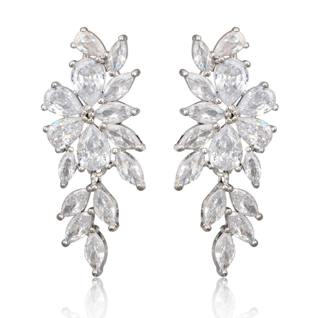 Water Drop Zircon Flower Leaf Earrings For Weddings And Party Jewelry Women