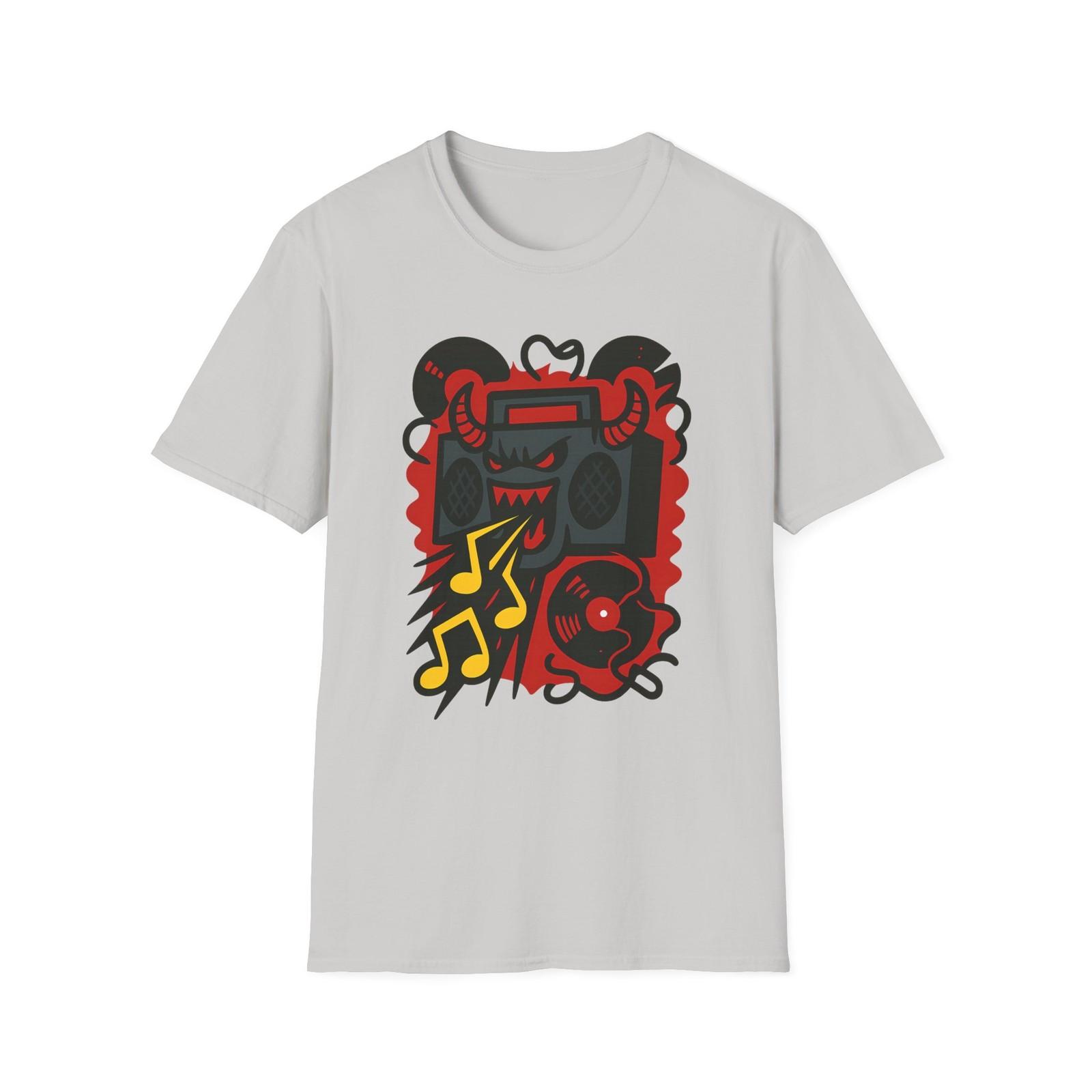 Unisex Softstyle T-Shirt Mens Womens Tees Top, Retro Demon Boombox - Evil Music, DJ Streetwear XL
