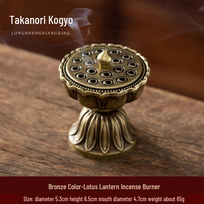 Xiangyun Lotus Incense Burner: Mini Three-Legged Copper Aromatherapy with Porous Boshan Design