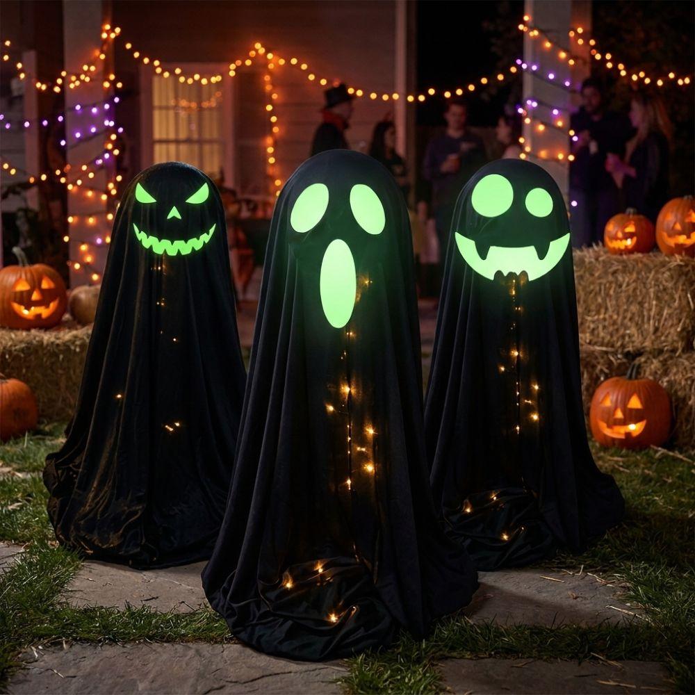 Adjustable Halloween Standing Ghost Decor Glowing Scary Ghost Figure Porch Yard Decor