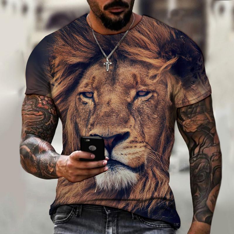 2021 Summer Men Tee 3D Printing Hot Cartoon Animal Lion Pattern T-shirt Casual Street Trend Short-Sleeved Loose Oversized Top