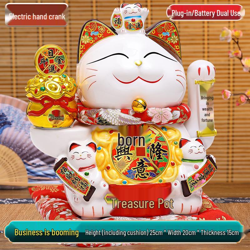 Large Waving Hand Lucky Cat Ornament - Cashier Desk Home Decor Gift