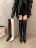 Thick Heel Black Over Knee Pile Long Boots Women's Shoes 2025 New Autumn and Winter Pointed Skinny Knight Boots