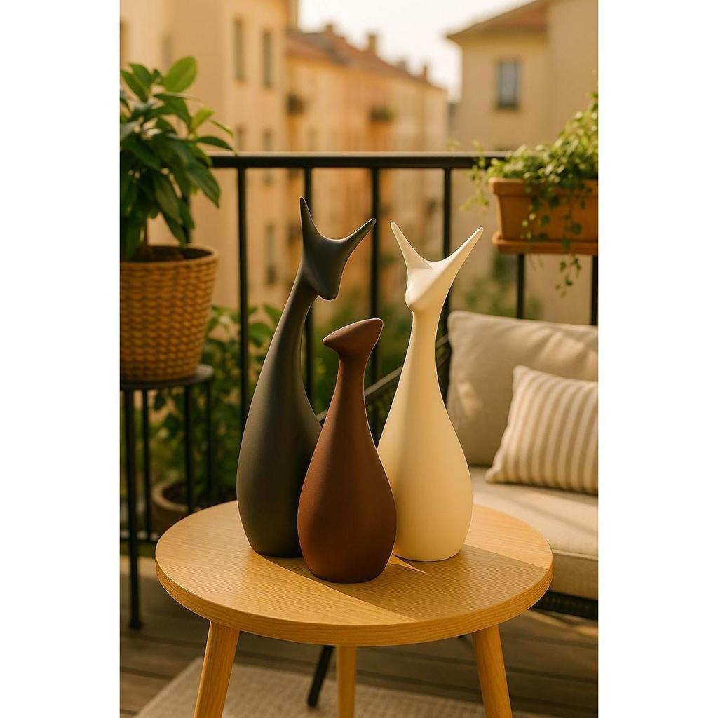 Home Decor Lucky Deer Family Matte Finish Ceramic Figures - (Set of 3, Matte Brown)