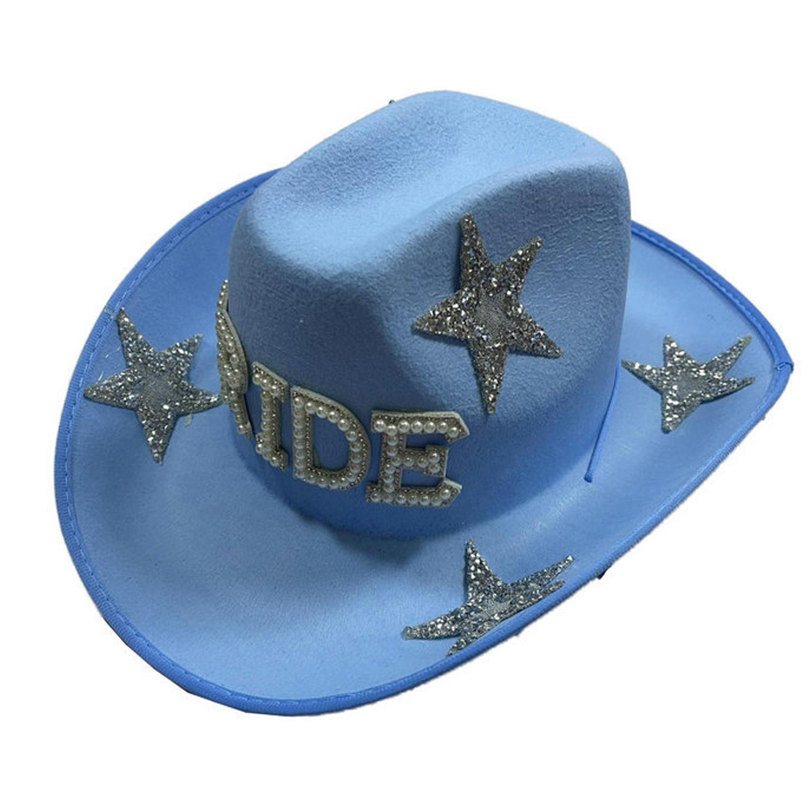 

Jeweled Crystal Cowboy Hats Bride Blue Panama Hat for Bachelorette Party Cowboy Hats for Club Stage Shows синий