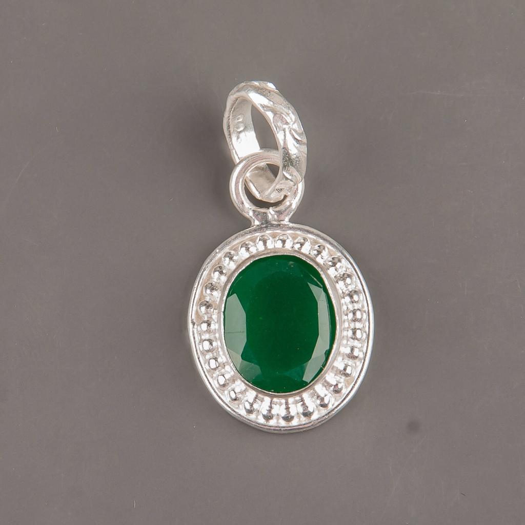 Green Onyx Gemstone 925 Sterling Silver Jewelry Handmade Women Gift Pendant1.20" PP-7-17