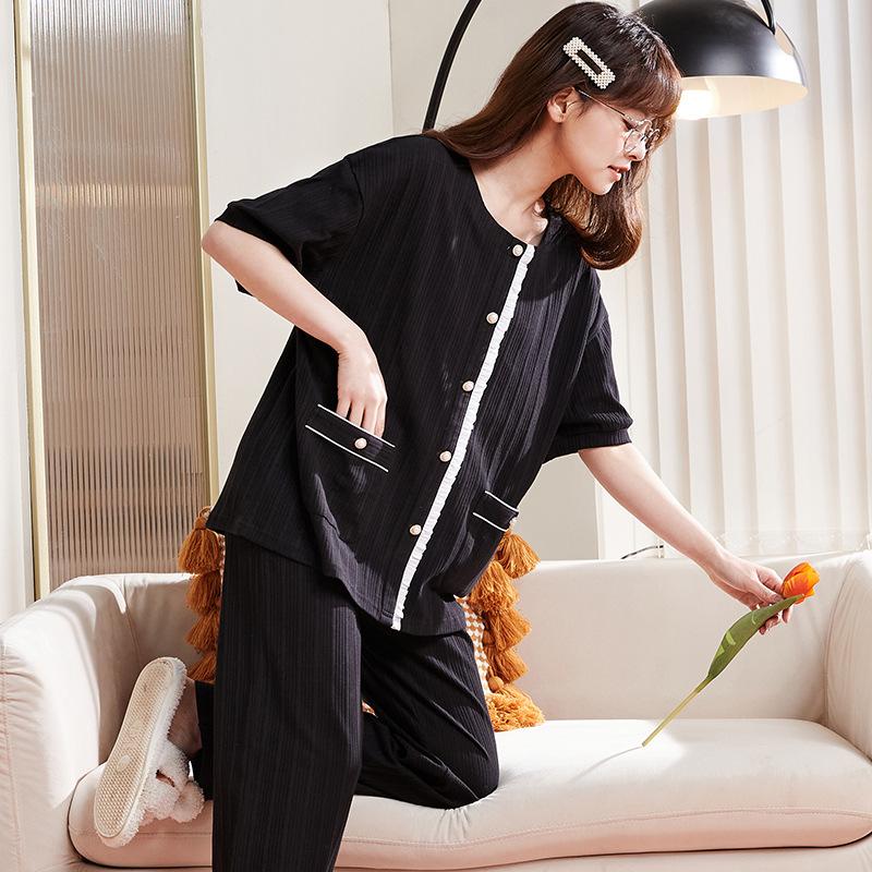 Cotton Pajamas Women's Long-sleeve Fresh and Cute Thin Two-piece Suit Womens Two Piece Sets Pajamas