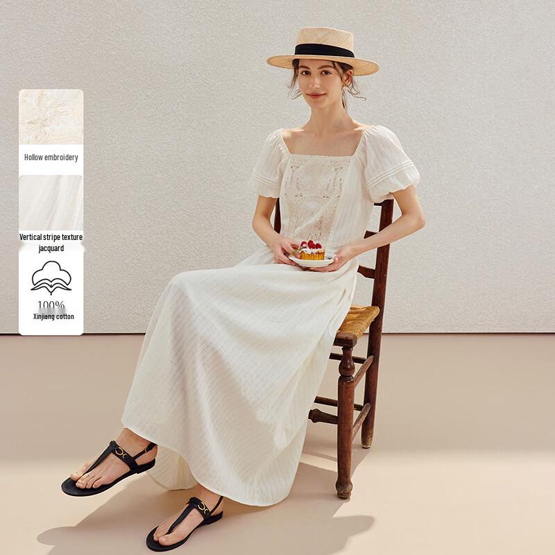 INMAN French Embroidered Cotton Tie-Strap Dress S