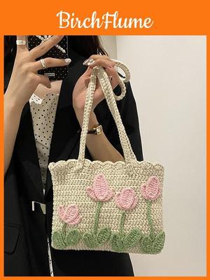 Handgestrickte Tragetasche ohne Marke mit gewebtem Muster für den lässigen täglichen Gebrauch