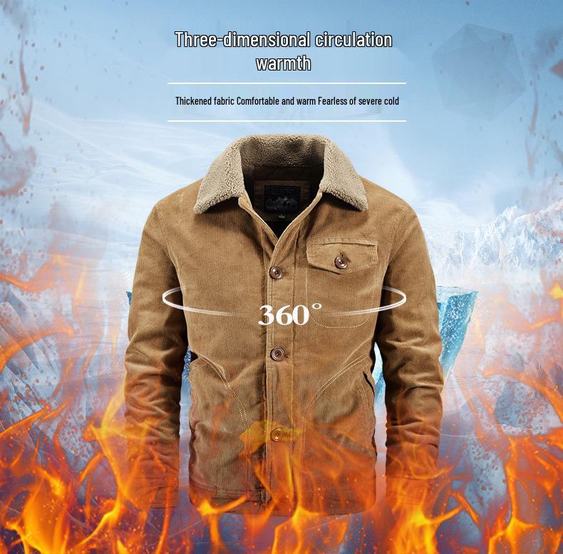 Men's Plus Size Fleece-Lined Corduroy Cotton Jacket - Casual and Loose Fit