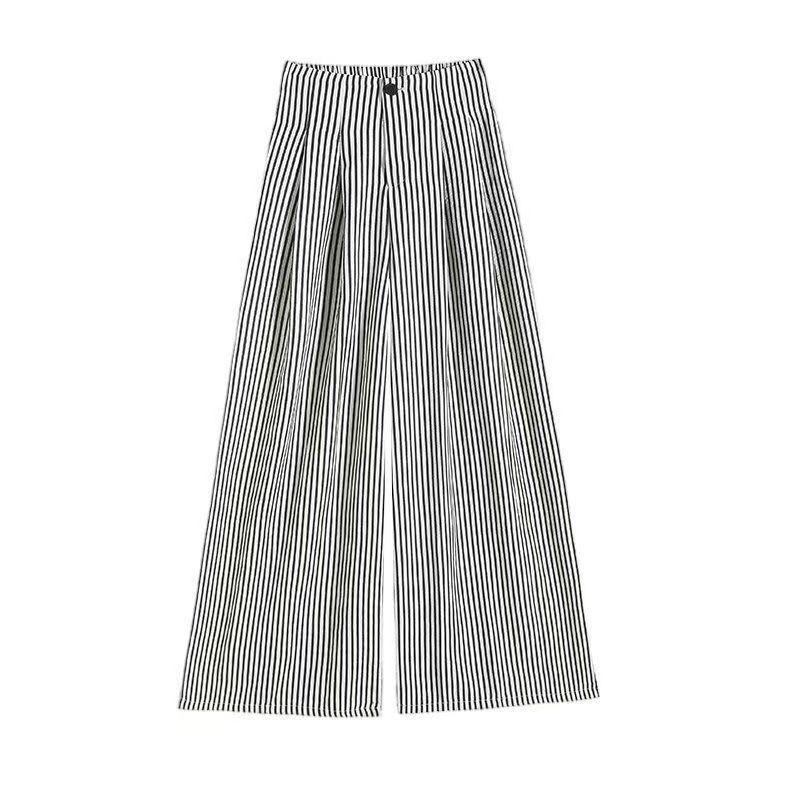 2025 Women s High Waist Striped Summer Pants: Casual Loose Fit with Slimming Wide Legs 2XL